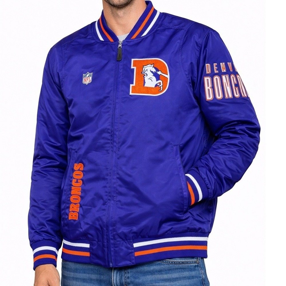 Denver Broncos NFL Ultra Game Blue Bomber Jacket Mens Small NWT‎